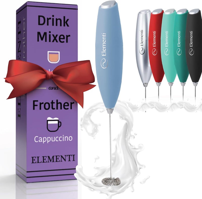 Elementi Milk Frother Wand - Powerful Hand Frother for Coffee - Handheld Electric Whisk, Milk Foamer, Mini Whisk & Coffee Blender for Frappe, Lattes, and Matcha (Pastel Blue) - Image 1